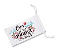 MERCHANDMANIA Pack de 5 Fundas Bolsa Multiusos Frase Bonita Mejor Mama del Mundo Dia de la Madre Gafas Dados rol Personalizada Color