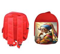 MERCHANDMANIA Pack Mochila Roja y Estuche cuadro arte ja joven de la perla moderna gafas woke school material
