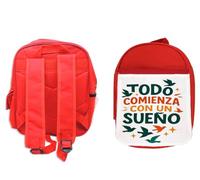 MERCHANDMANIA Pack Mochila Roja y Estuche frase motivadora sueño logro trabajo emprendedor school material