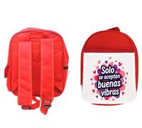 MERCHANDMANIA Pack Mochila Roja y Estuche frase positiva buenas vibras amistad sentimientos school material