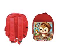 MERCHANDMANIA PACK MOCHILA ROJA Y ESTUCHE gorrion artista profesion dibujante pajaro cuadro school material