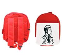 MERCHANDMANIA PACK MOCHILA ROJA Y ESTUCHE logo profesional doctor medico familia school material