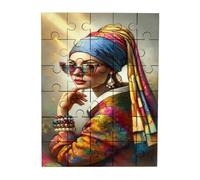 Merchandmanía Puzzle tamaño Aprox. A4 de 35 Piezas Cuadro Arte ja Joven de la Perla Moderna Gafas Woke Rompecabezas puzle para Adulto