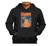 MERCHANDMANIA Sudadera Negra con Capucha Cuadro Arte el Grito del Gato Gracioso Risa Animal Adulto Poliester algodón Sweatshirt