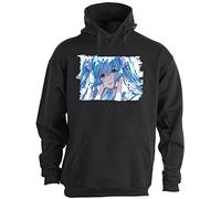MERCHANDMANIA Sudadera Negra con Capucha Miku Hatsune Mirada Floral Adulto Poliester algodón Sweatshirt