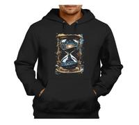MERCHANDMANIA Sudadera Negra con Capucha Reloj astrologia Galaxia Cosmos Universo Tiempo Adulto Poliester algodón Sweatshirt