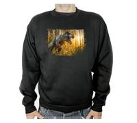 MERCHANDMANIA Sudadera Negra tiranosaurus Rex Dinosaurio accion Cazador prehistoria Adulto Poliester algodón Sweatshirt
