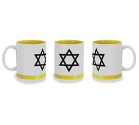 MERCHANDMANIA Taza Amarilla con franja decorativa religion judia judaismo fe tora diez mandamientos color mug