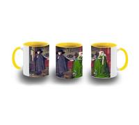 MERCHANDMANIA Taza Amarilla cuadro arte Jan van Eyck, El retrato de Arnolfini color mug