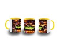 MERCHANDMANIA Taza Amarilla dibujo bruja maga caldero mistico magia astral color mug