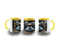 MERCHANDMANIA Taza Amarilla reloj astrologia galaxia cosmos universo tiempo color mug