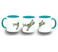 MERCHANDMANIA Taza Azul Cielo avion de guerra antiguo fighter eeuu color | Taza