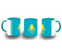 MERCHANDMANIA Taza Azul Cielo bandera kazajistan pais oriente medio color mug