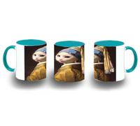 MERCHANDMANIA Taza Azul Cielo cuadro arte ja joven de la perla gata gato linda cute color mug