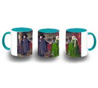 MERCHANDMANIA Taza Azul Cielo cuadro arte Jan van Eyck, El retrato de Arnolfini color mug