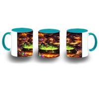 MERCHANDMANIA Taza Azul Cielo dibujo bruja maga caldero mistico magia astral color mug