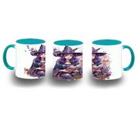 MERCHANDMANIA Taza Azul Cielo fanart bruja libro hechizos dibujo flores bosque color mug