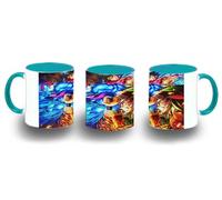 MERCHANDMANIA Taza Azul Cielo fuego agua combate peli samurais ninjas anime color mug
