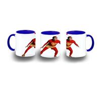 MERCHANDMANIA Taza Azul super heroe serie retro graciosa risa antigua color mug