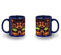 MERCHANDMANIA Taza completamente Azul recuadro dibujo bruja maga caldero mistico magia astral black mug jarra cerveza te infusión