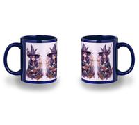 MERCHANDMANIA Taza completamente Azul recuadro fanart bruja libro hechizos dibujo flores bosque black mug jarra cerveza te infusión