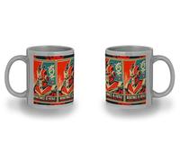 MERCHANDMANIA Taza completamente Gris recuadro cartel retro robot terror pelicula tecnologia futuro black mug jarra cerveza te infusión