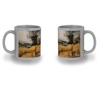 MERCHANDMANIA Taza completamente Gris recuadro cuadro Pieter Bruegel “El viejo”, Las espigadoras black mug jarra cerveza te infusión