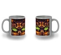 MERCHANDMANIA Taza completamente Gris recuadro dibujo bruja maga caldero mistico magia astral black mug jarra cerveza te infusión