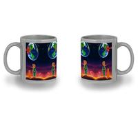 MERCHANDMANIA Taza completamente Gris recuadro el principito luna tierra estrellas universo fantasia zorro black mug jarra cerveza te infusión