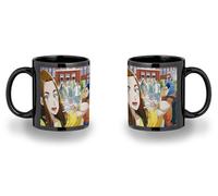 MERCHANDMANIA Taza completamente Negra recuadro anime serie Darwin Jihen dibujos mono evolucion black mug jarra cerveza te infusión