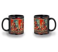 MERCHANDMANIA Taza completamente Negra recuadro cartel retro robot terror pelicula tecnologia futuro black mug jarra cerveza te infusión