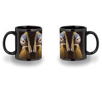 MERCHANDMANIA Taza completamente Negra recuadro cuadro arte ja joven de la perla gata gato linda cute black mug jarra cerveza te infusión
