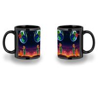 MERCHANDMANIA Taza completamente Negra recuadro el principito luna tierra estrellas universo fantasia zorro black mug jarra cerveza te infusión