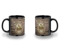 MERCHANDMANIA Taza completamente Negra recuadro logo club buscador de setas recolector campo black mug jarra cerveza te infusión