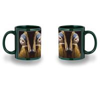MERCHANDMANIA Taza completamente Verde recuadro cuadro arte ja joven de la perla gata gato linda cute black mug jarra cerveza te infusión