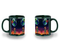 MERCHANDMANIA Taza completamente Verde recuadro el principito luna tierra estrellas universo fantasia zorro black mug jarra cerveza te infusión