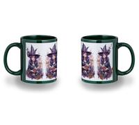 MERCHANDMANIA Taza completamente Verde recuadro fanart bruja libro hechizos dibujo flores bosque black mug jarra cerveza te infusión