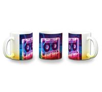 MERCHANDMANIA Taza con degradado Amarillo cinta casette retro vintage futurista friki gamer color mug