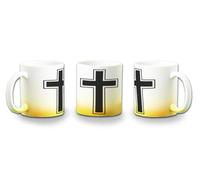 MERCHANDMANIA Taza con degradado Amarillo cruz cristiana cristo jesus hijo de dios iglesia color mug
