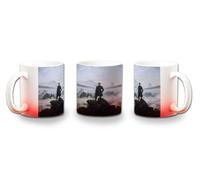 MERCHANDMANIA Taza con degradado Rojo Caspar David Friedrich, El caminante sobre el mar de nubes color mug