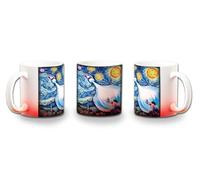 MERCHANDMANIA Taza con degradado Rojo cuadro arte la noche estrellada guerrero manga anime color mug
