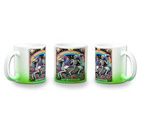 MERCHANDMANIA Taza con degradado Verde carta tarot graciosa meme alegria locura unicornio fiesta color mug