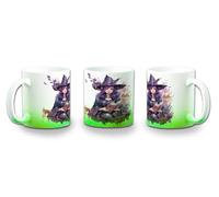 MERCHANDMANIA Taza con degradado Verde fanart bruja libro hechizos dibujo flores bosque color mug