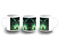 MERCHANDMANIA Taza fotoluminiscente alicia pais maravillas gato siniestro halloween cuento brilla oscuridad