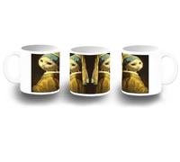 MERCHANDMANIA Taza fotoluminiscente cuadro arte ja joven de la perla gata gato linda cute brilla oscuridad