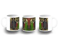 MERCHANDMANIA Taza fotoluminiscente cuadro arte Jan van Eyck, El retrato de Arnolfini brilla oscuridad