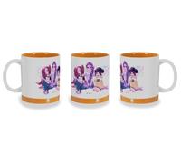 MERCHANDMANIA Taza Naranja con franja decorativa chicas cantantes lindas cute kawaii chibi pelicula anime color mug