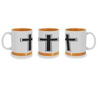 MERCHANDMANIA Taza Naranja con franja decorativa cruz cristiana cristo jesus hijo de dios iglesia color mug