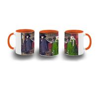 MERCHANDMANIA Taza Naranja cuadro arte Jan van Eyck, El retrato de Arnolfini color mug