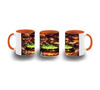MERCHANDMANIA Taza Naranja dibujo bruja maga caldero mistico magia astral color mug